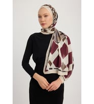Schaless Pastel Yolculuk - Bej - Efilia Desenli Şal - 70x190 Cm (Bordo)