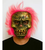 Wild Skull - Bakır Kafatası Pembe Saçlı İskelet Maske