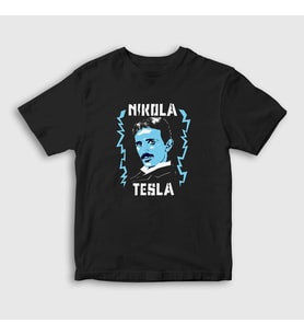 Presmono Unisex Çocuk Siyah Electricity Scientist Nikola Tesla T-Shirt 332392tt