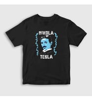 Presmono Unisex Çocuk Siyah Electricity Scientist Nikola Tesla T-Shirt 332392tt