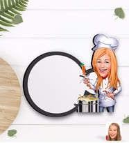 BK Gift Kişiye Özel Kadın Chef Karikatürlü Ahşap Bardak Altlığı-1