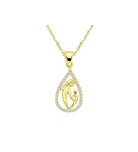 925 Ayar Gümüş Gold Damla Anne Çocuk Kolyesi