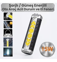 Oto Araç Acil Durum Kamp El Feneri Güneş Enerjli Ledli 15w Şarjlı Mıknatıslı Askılı Su Geçirmez
