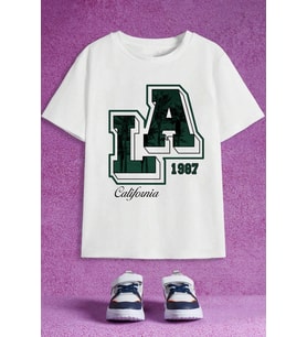 Çocuk California Baskılı Pamuklu Tshirt (Beyaz)