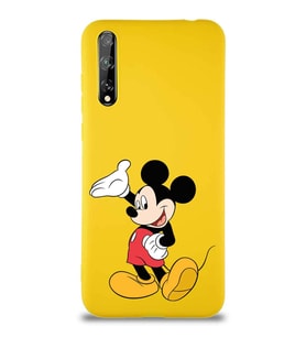 Huawei Y8P Soft Premier Kapak Mickey Mouse-C Tasarımlı Silikon Kılıf - Sarı (Şeffaf)