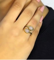 Doğal Taş Pembe Kuvars İkili Doğal Taşlı Antik Model Kadın Ayarlanabillir Yüzük euy75pk