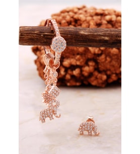 Fil Rose Gümüş Kombin Şans Küpe 5470