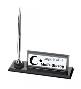Kişiye Özel Ay Yıldız Temalı Kristal Kalemli  Masa İsimliği