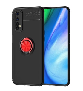 Newface Realme 7 Kılıf Range Yüzüklü Silikon - Siyah-Kırmızı