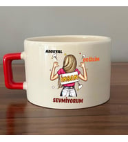Asosyal Değilim İnsan Sevmiyorum Baskılı Kırmızı Kulplu C Fincan