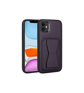 Apple iPhone 11 Uyumlu Kılıf Kartlıklı Standlı Pu Deri Zore Memo Kapak (Koyu Mor)