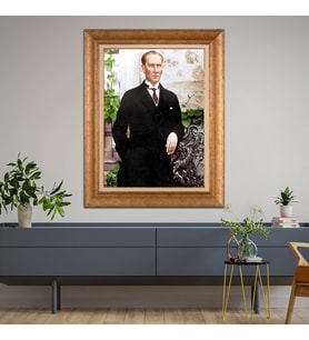 Altın Paspartulu Atatürk  Çerçeveli Tablo C648 (Gold)