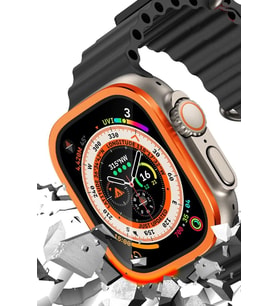 Newface Apple Watch Ultra 49mm Alüminyum Kasa Cam Ekran Koruyucu - Turuncu