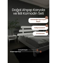 Lotus X Model Masif Ahşap Karyola ve 2 Adet Komodin Kolay Kurulum Fırınlanmış İthal Sibirya Çamı 140x200 Yatak Uyumlu 2 Adet Komodin