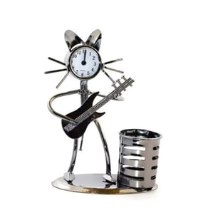Gitar Çalan Kedi Saat Özellikli Metal Kalemlik