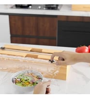 Bambu Streç Film ve Folyo Düzenleyici, Kaydırılabilir Kesicili, 2'si 1 Arada Mutfak Çekmece İçi ve Tezgah Üstü Organizer, Alüminyum Folyo ve Yağlı Kağıt Kesici Saklama Kutusu (35,5 cm)