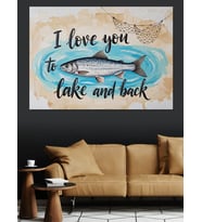 I Love You Balık İllüstrasyonu Dekoratif Kanvas - Mdf Ahşap Tablo