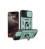 Newface Apple iPhone 16E Kılıf Pars Lens Yüzüklü Silikon - Yeşil