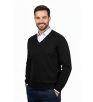 Erkek V Yaka Triko Kazak Çelik Örgü Klasik Kalıp 4241D BGL-ST04849 (Siyah)