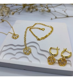 925 Ayar gümüş Kalp Set (Minimal kalp kolye, Bileklik,Küpe)