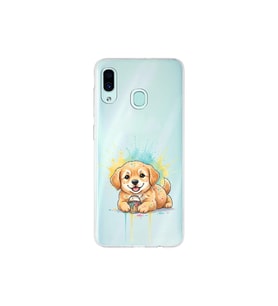 Samsung Galaxy A30 ile Uyumlu Splash Köpek Tasarımlı Şeffaf Silikon Kılıf