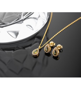 925 Ayar Gümüş Ağustos Ayı Doğum Taşı ( Peridot ) Kolye - Küpe Seti