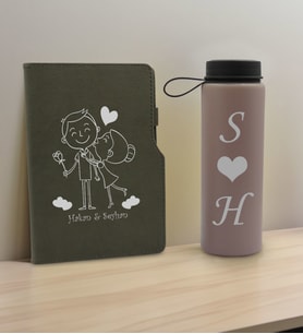 BK Gift Sevgiliye Özel İsimli Gri Termo Defter ve Gri Cam Matara Hediye Seti-4, Sevgiliye Hediye, Sevgililer Günü, Yeni İş Hediyesi