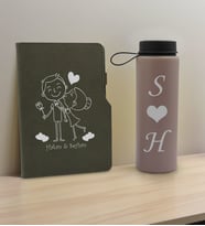 BK Gift Sevgiliye Özel İsimli Gri Termo Defter ve Gri Cam Matara Hediye Seti-4, Sevgiliye Hediye, Sevgililer Günü, Yeni İş Hediyesi