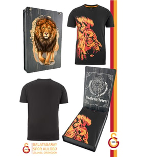 Galatasaray Orijinal Lisanslı Aslan Baskılı T-Shirt Gs Aslan Baskılı Hediyelik Ahşap Kutulu