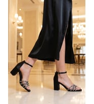 Nesil Shoes Carel 37 Siyah Çapraz Taşlı Kadın Sandalet