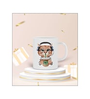 "Meow Coffe" Kedi Tasarımlı Kupa Bardak (Beyaz)