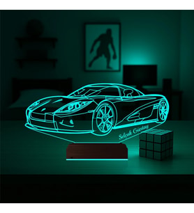 Luvivia Spor Araba Ferrari Tasarım Kişiye Özel 3D Lamba - Masa Gece Lambası