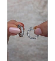 925 Ayar Gümüş 15 mm Rodyumlu Zirkon Taşlı Halka Küpe