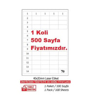 A1 Etiket Lazer Etiket tw-2270 500 A4 Sayfa Lazer Etiket 40 x 20 mm Boyutunda 1 A4 Sayfada 70 Etiket