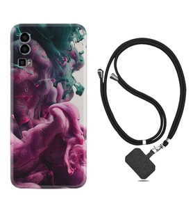 General Mobile Gm 23 Kılıf Resimli Boyun Askılı İpli Desenli Silikon Pink Green Cloud 1306
