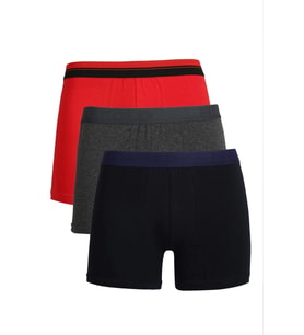 Erkek Penye 3'lü Boxer Kırmızı-Füme-Lacivert
