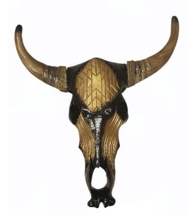 Otantik Çarşı Ahşap Buffalo Kafatası Altın-Siyah 45x55 cm.