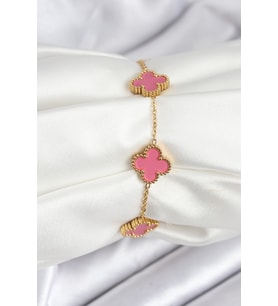 316L Çelik Gold Zincir Pembe Yonca Renk Bileklik 5886 - SSSSSS2172-2315