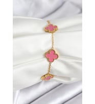316L Çelik Gold Zincir Pembe Yonca Renk Bileklik 5886 - SSSSSS2172-2315