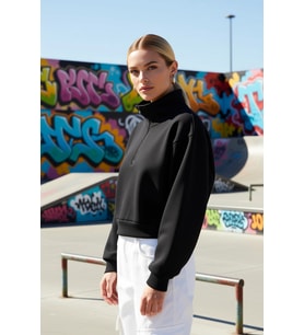 Kadın Fermuarlı Dik Yaka Düşük Kol Örme Sweatshirt Fonksiyonel Dayanıklı Kaliteli Konforlu