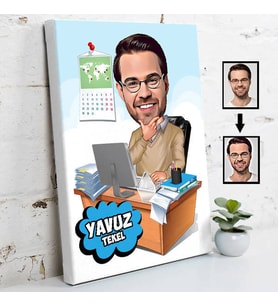 İşkolik Karikatürlü Kanvas Tablo
