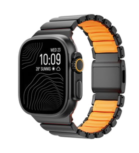 Apple Watch 7 45mm Uyumlu Zore KRD-152 Titanyum Silikon Kordon (Siyah - Turuncu)