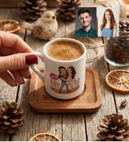 Kişiye Özel Karikatürlü Dans Eden Sevgililer Türk Kahvesi Fincanı Sevgililer Günü Hediyesi