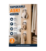 3’lü Yapışkanlı Duvar Askısı – Çok Amaçlı Düzenleyici