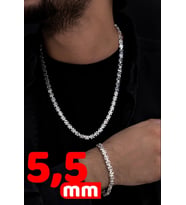 Erkek Gümüş Kolye Bileklik Set - 6mm Euro Kral Parlak Model Erkek Set