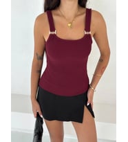 Ottoman toka askılı bluz bordo s4194