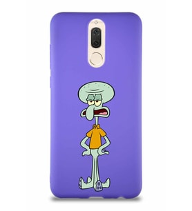 Huawei Mate 10 Lite Soft Premier Kapak Squidward Dokunaç Tasarımlı Silikon Kılıf - Mor (Şeffaf)