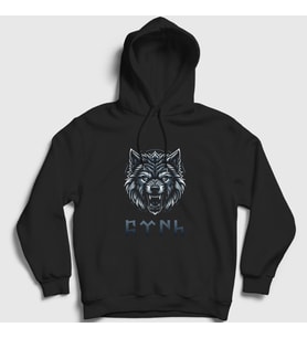 Presmono Unisex Siyah Göktürk Türk Yazılı Kurt Bozkurt Kapüşonlu Sweatshirt 475117tt
