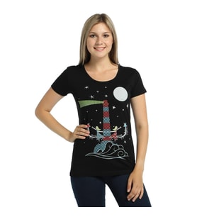 Bant Giyim - Lighthouse Siyah Kadın T-shirt Tişört