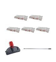 Cod-Ex Dar Yedek Islak Mop Takımı - 5 Adet Beyaz 450 Gr. 17 Cm. Islak Mop + Metal Sap + Mop Tutucu